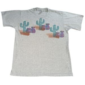 VTG Jerzees USA 50/50 Southwest Cactus Pottery Graphic T Shirt Sz L